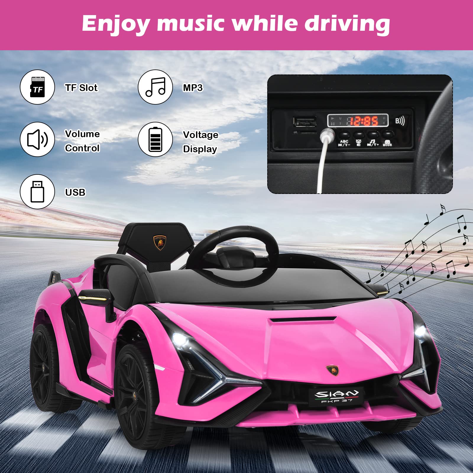 HONEY JOY Lamborghini Licensed Kids Ride On Car, Children Electric Ride-on Vehicle with Parent Remote Contro