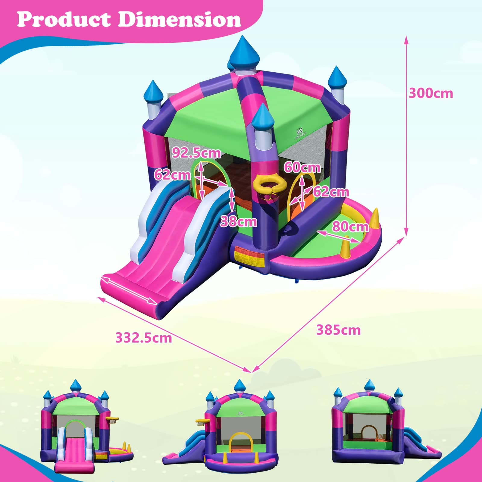 HONEY JOY Inflatable Bounce House, 5-in-1 Jumping Castle w/Sun Roof, Slide, Basketball Hoop