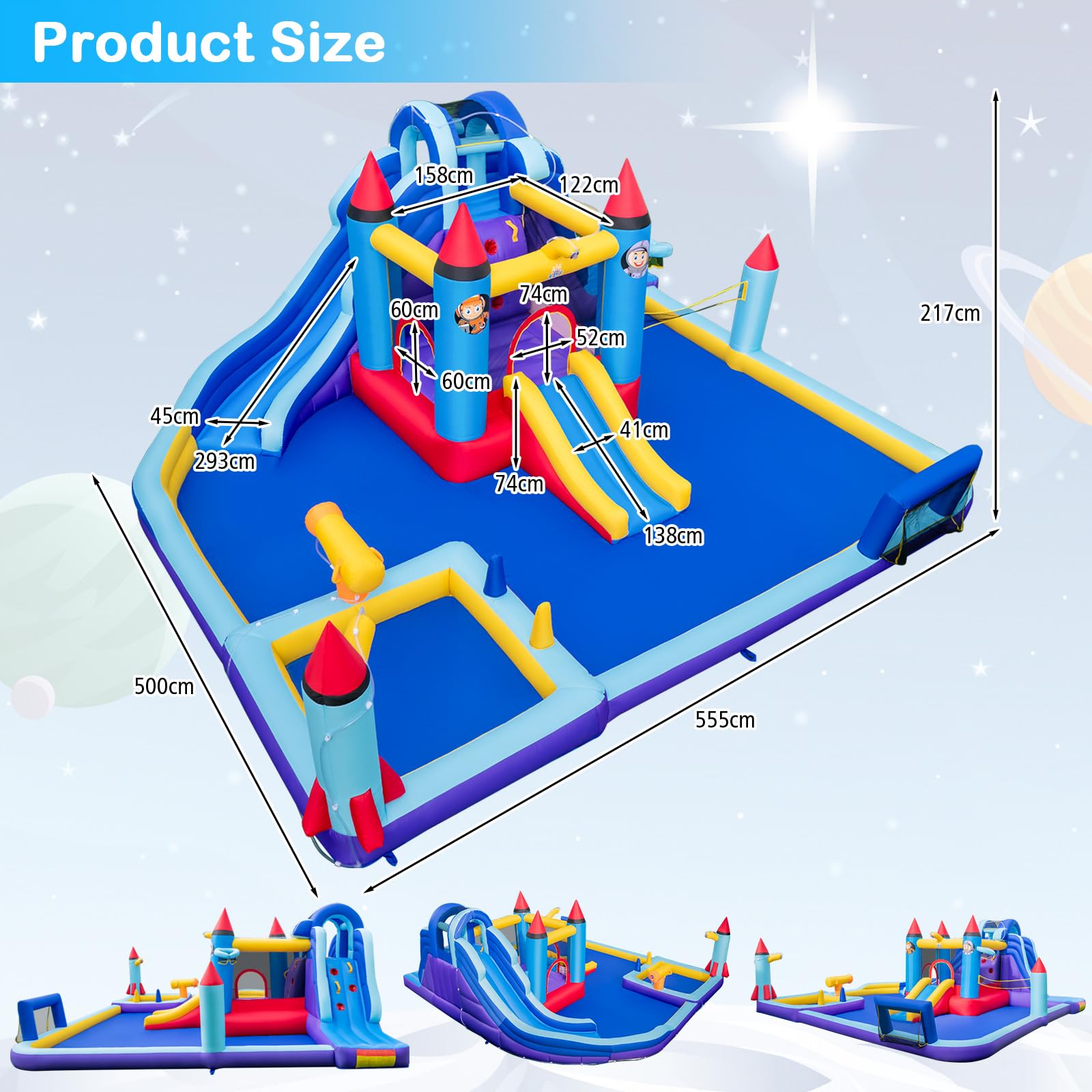 Inflatable Water Slide Park, Kids Inflatable Jumping Castle w/2 Slides, Splash Pool, Jumping Area