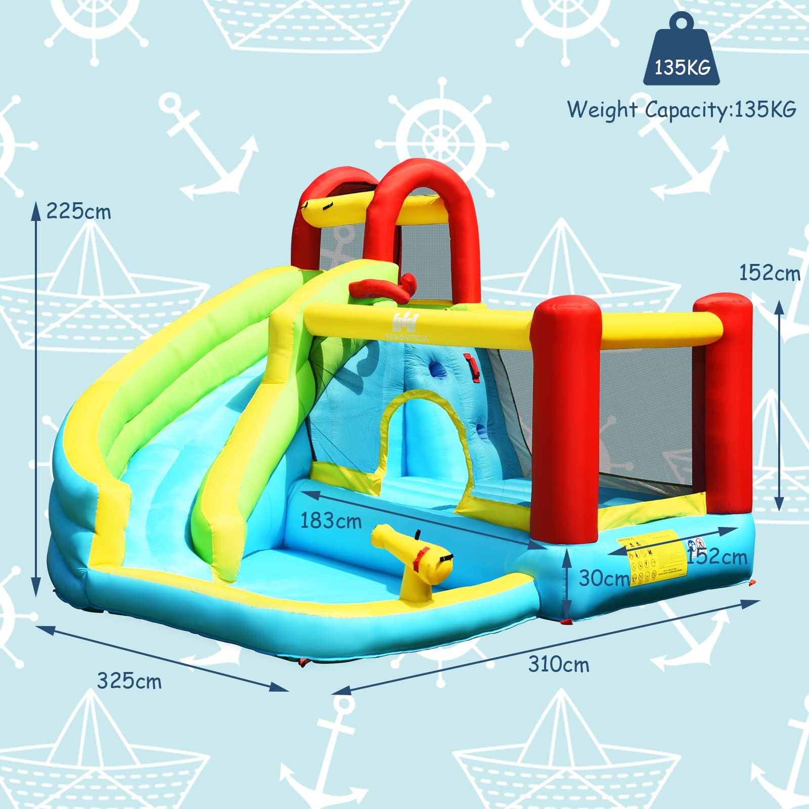 HONEY JOY Inflatable Water Slide, 6 in 1 Jumping Bounce House w/Climbing Wall, Splash Pool(without Blower)