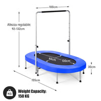 HONEY JOY Double Trampoline for 2 Kids, Children Foldable Jumping Fitness Trampoline w/Adjustable Handrail & Safety Pad