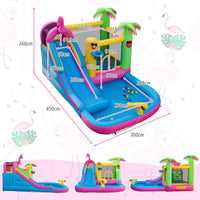 HONEY JOY Inflatable Water Slide, Inflatable Jumping Castle W/Splashing Pool, Water Gun & Climbing Wall