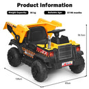 HONEY JOY Ride on Car, 12V Dump Truck with Remote Control, Electric Dump Bed, Music, Horn, USB, AUX, Treaded Tires, Shovel