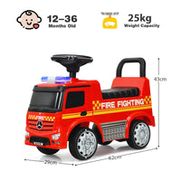 HONEY JOY Kids Ride On Car, Benz Licensed Fire Engine w/Storage Space, Steering Wheel, Backrest, Red