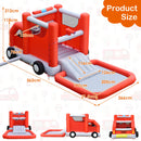 HONEY JOY Inflatable Water Slide, 4 in 1 Fire Truck Water Park Wet & Dry Combo