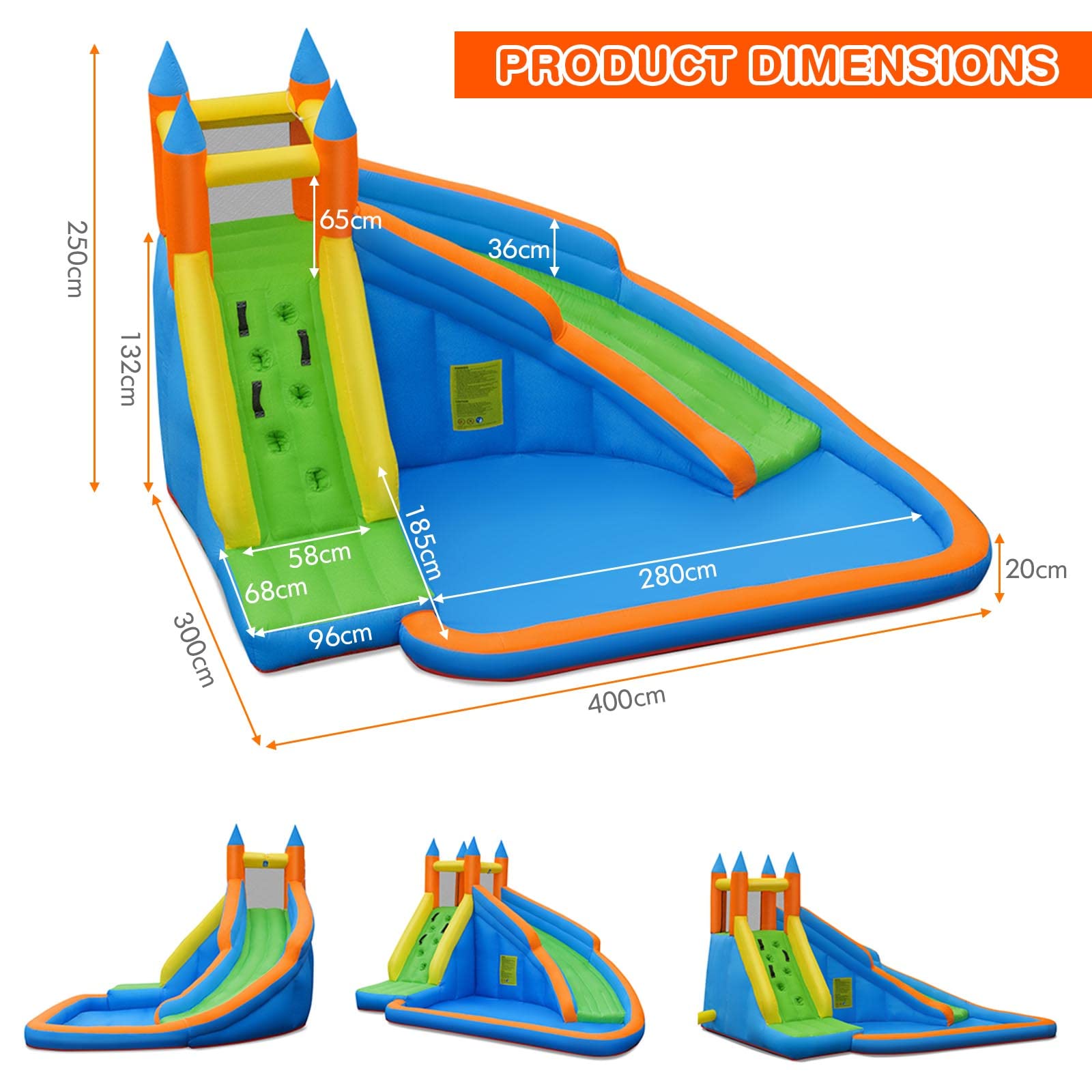 Inflatable Water Slide Bouncer, Children Wet & Dry Bounce House with Climbing Wall