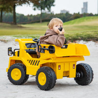 HONEY JOY Kids Ride on Dump Truck, 12V Electric Vehicle w/2.4G Remote Control, Working Megaphone