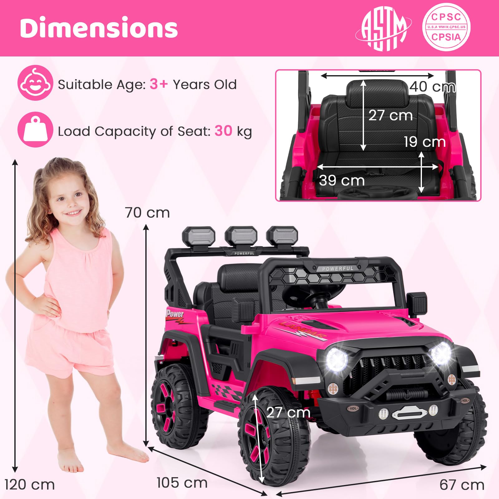 12V Kids Ride on Car Jeep,  Electric Toy Truck Car with Remote Control, Dual Motor,  Wireless Connection, USB Port