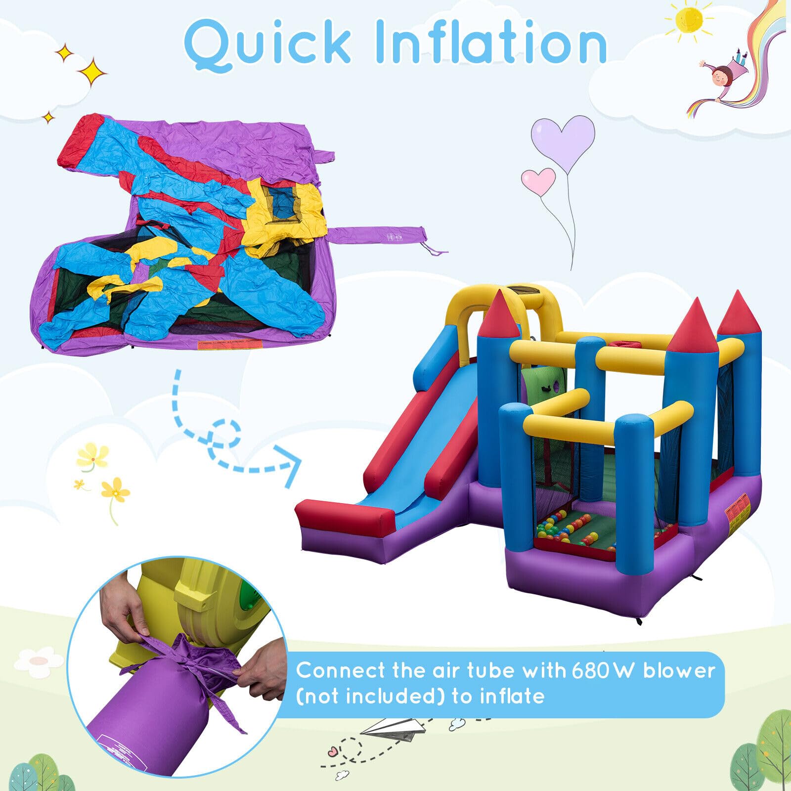 Inflatable Bounce House, Jumping Castle for Kids w/ Slide