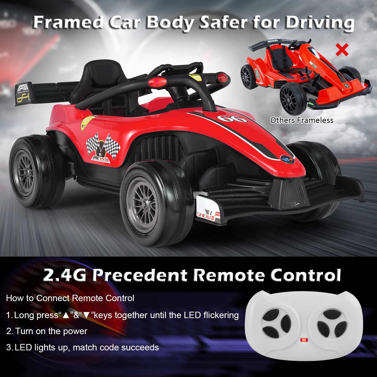 HONEY JOY Kids Ride On Car, 12V Electric Racing Truck w/Remote Control, Spring Suspension