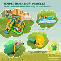 HONEY JOY 8-in-1 Kids Inflatable Bounce House, Tropical Palm Theme Jumping Castle w/2 Ball Pit Pools (with 680W Blower)