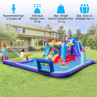 Inflatable Water Slide Park, Kids Inflatable Jumping Castle w/2 Slides, Splash Pool, Jumping Area