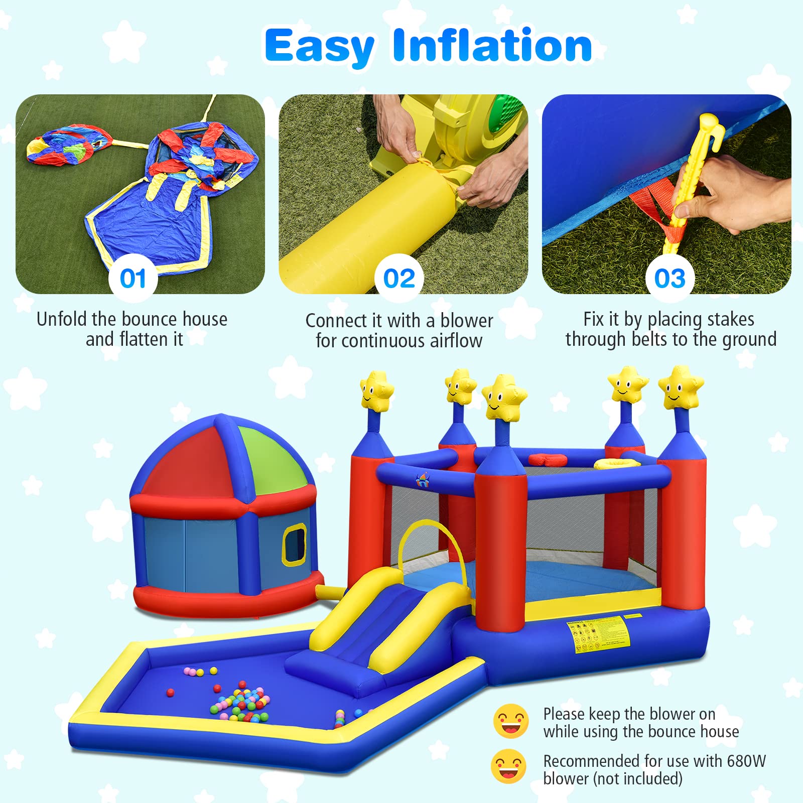 HONEY JOY Inflatable Bounce House with Playhouse, 5-in-1 Star Themed Bouncy Castle