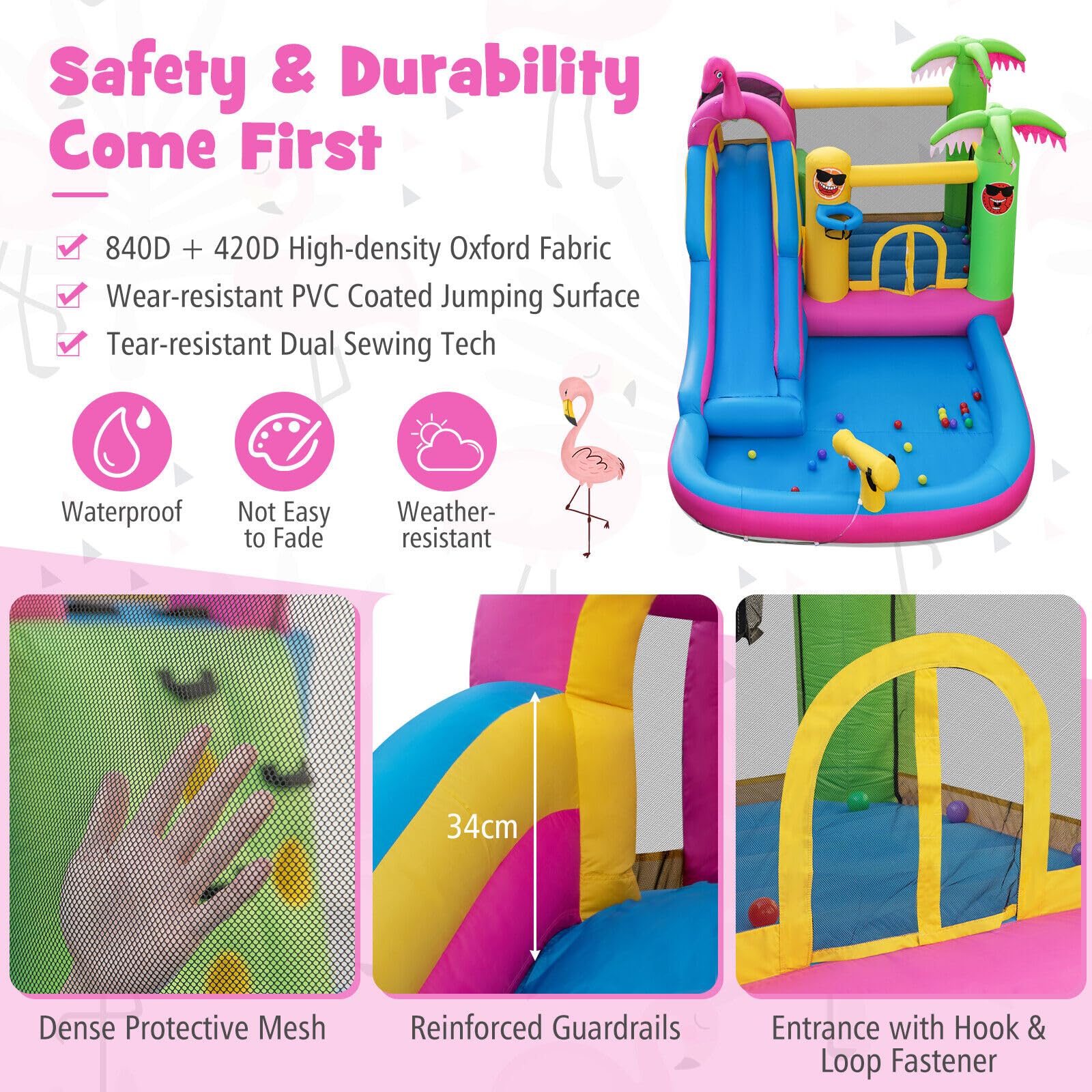 HONEY JOY Inflatable Water Slide, Inflatable Jumping Castle W/Splashing Pool, Water Gun & Climbing Wall