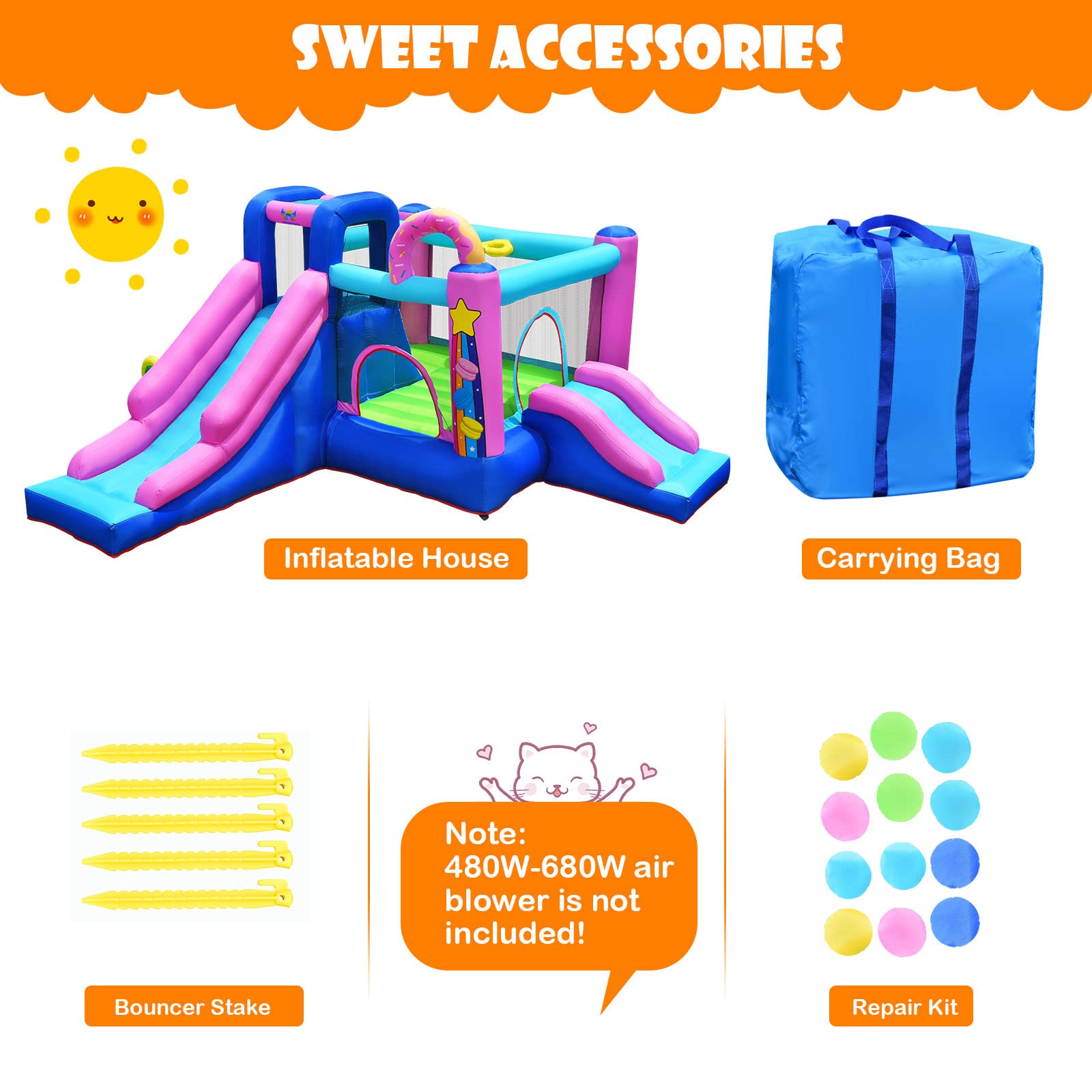 HONEY JOY Inflatable Bounce House, 5 in 1 Kids Jumper Bouncer w/2 Slides, Jumping Area