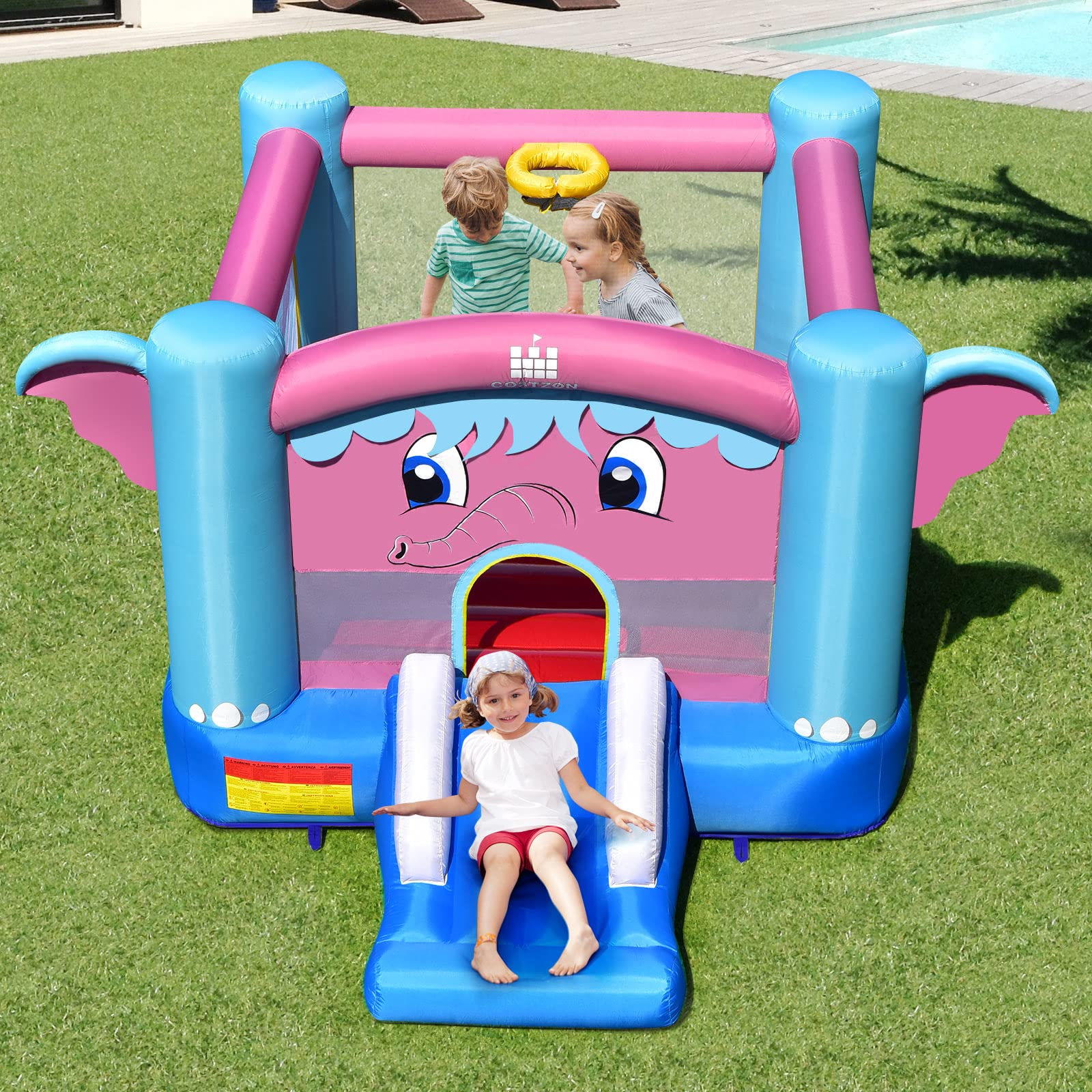 HONEY JOY Inflatable Bounce House, 3-in-1 Elephant Theme Kids Jumping Castle with Jumping Area(without Blower)