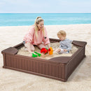 Kids Outdoor Sandbox Large HDPE Sandpit Play Toy Gift w/Cover & 4 Corner Seats