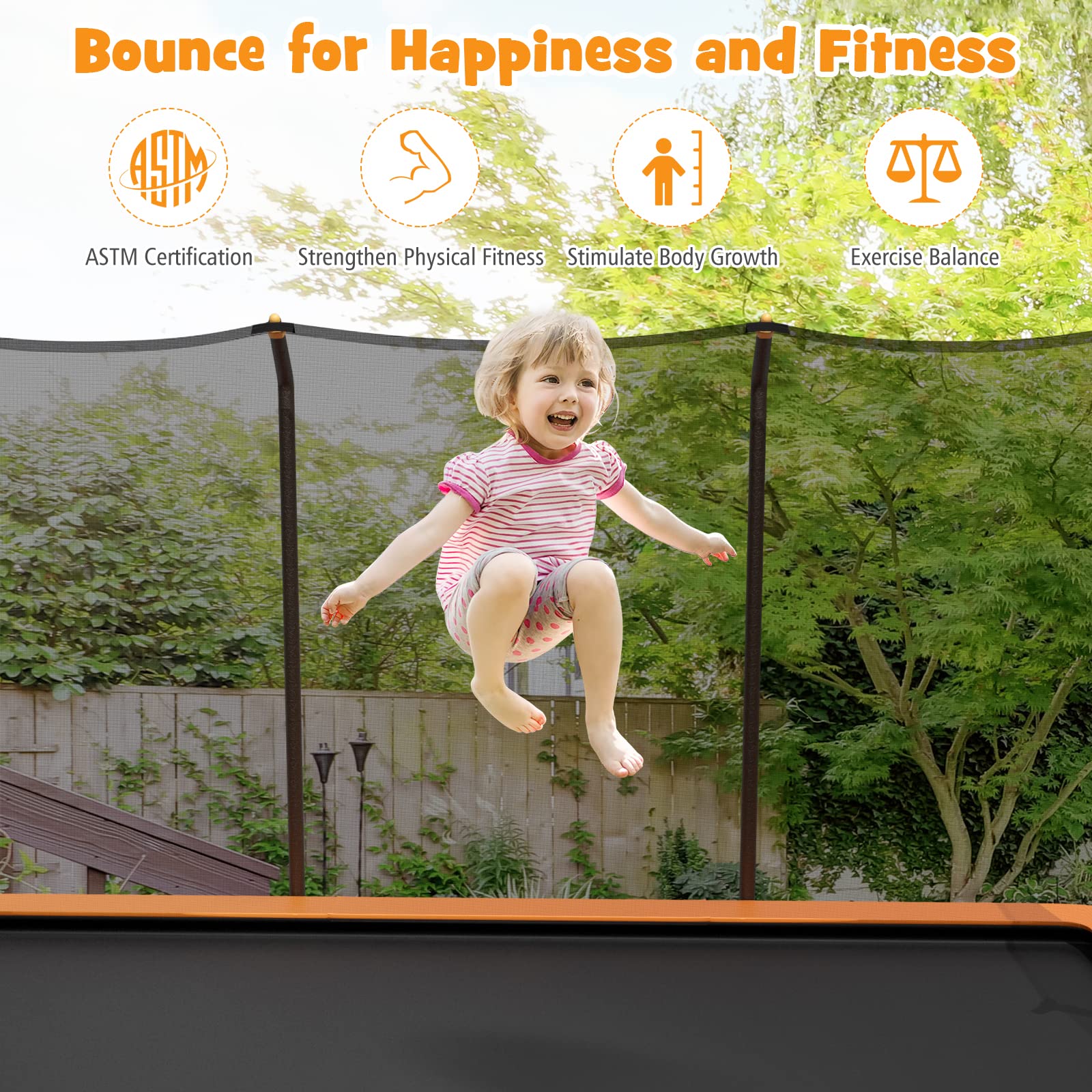 HONEY JOY 14 x 8FT Outdoor Kids Trampoline, ASTM Certified Rectangular Trampoline with Enclosure Net