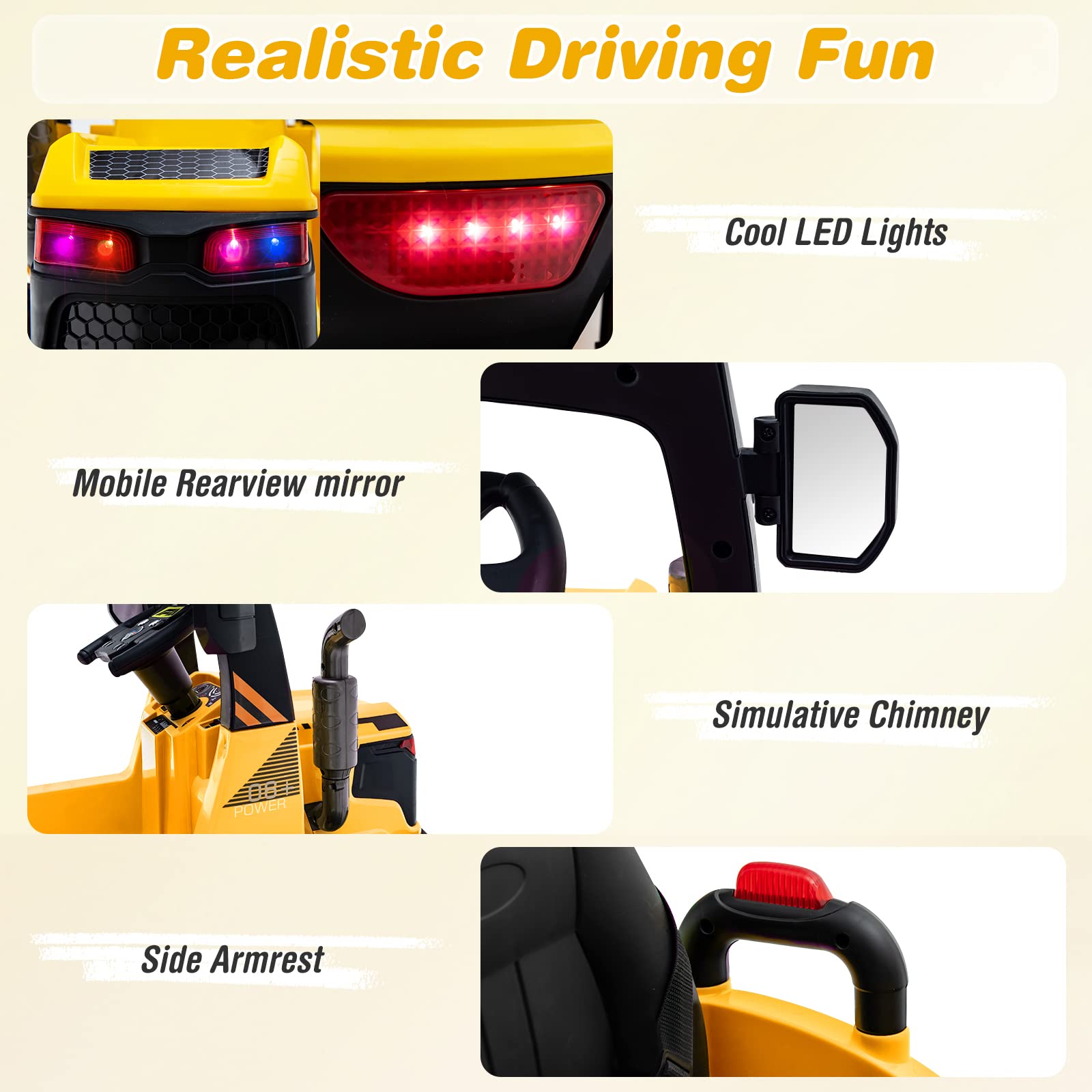 HONEY JOY Kids Electric Ride-On Car, 12V Street Sweeper Truck w/2 Rotating Brushes & 2 Removable Rubbish Bins