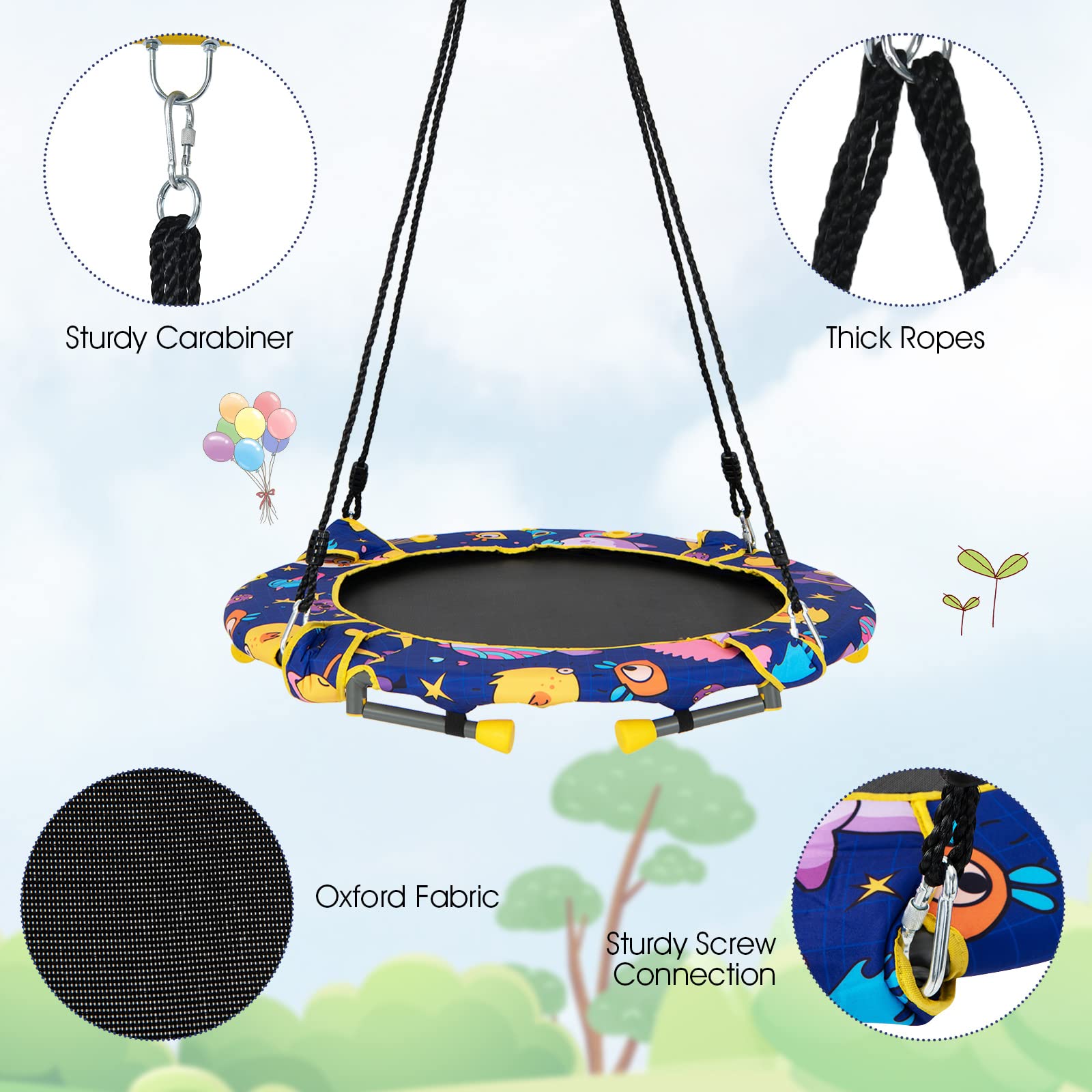 HONEY JOY 36" Kids Trampoline & Swing Set Convertible, 2 in 1 Kids Saucer Tree Swing, Toddler Fitness Rebounder