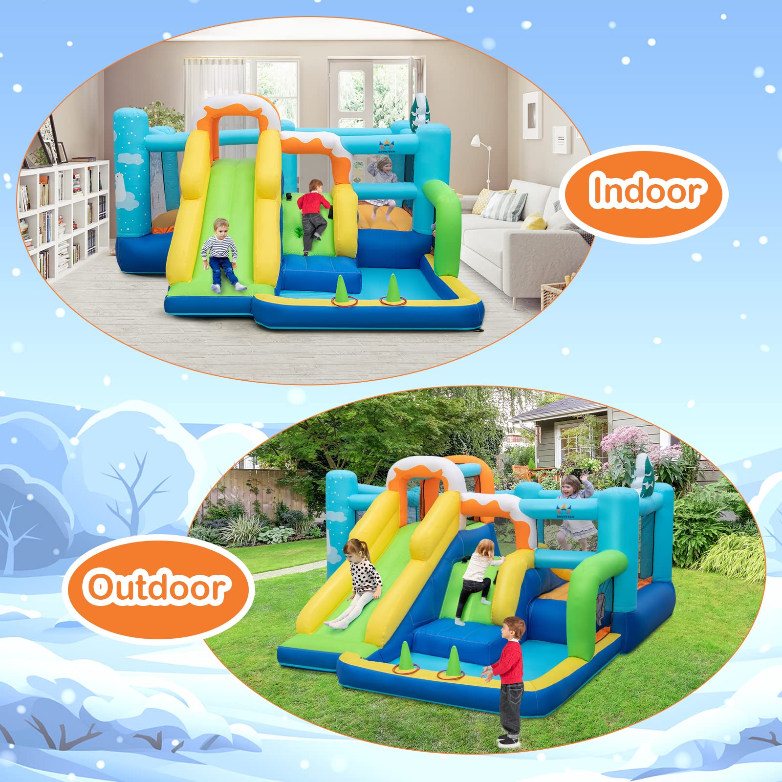 HONEY JOY Kids Inflatable Water Slide, 7-in-1 Outdoor Kids Jumping Castle w/Long Slide