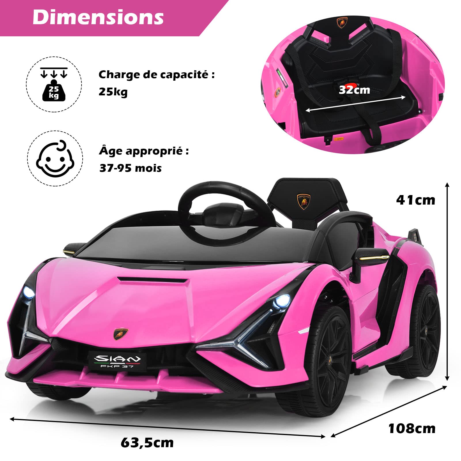 HONEY JOY Lamborghini Licensed Kids Ride On Car, Children Electric Ride-on Vehicle with Parent Remote Contro