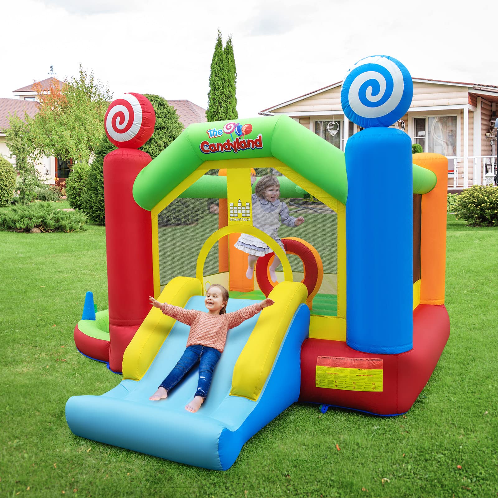 HONEY JOY Kids Inflatable Bounce House, Candy Theme Jumping Castle w/Jumping Area(with 680W Blower)