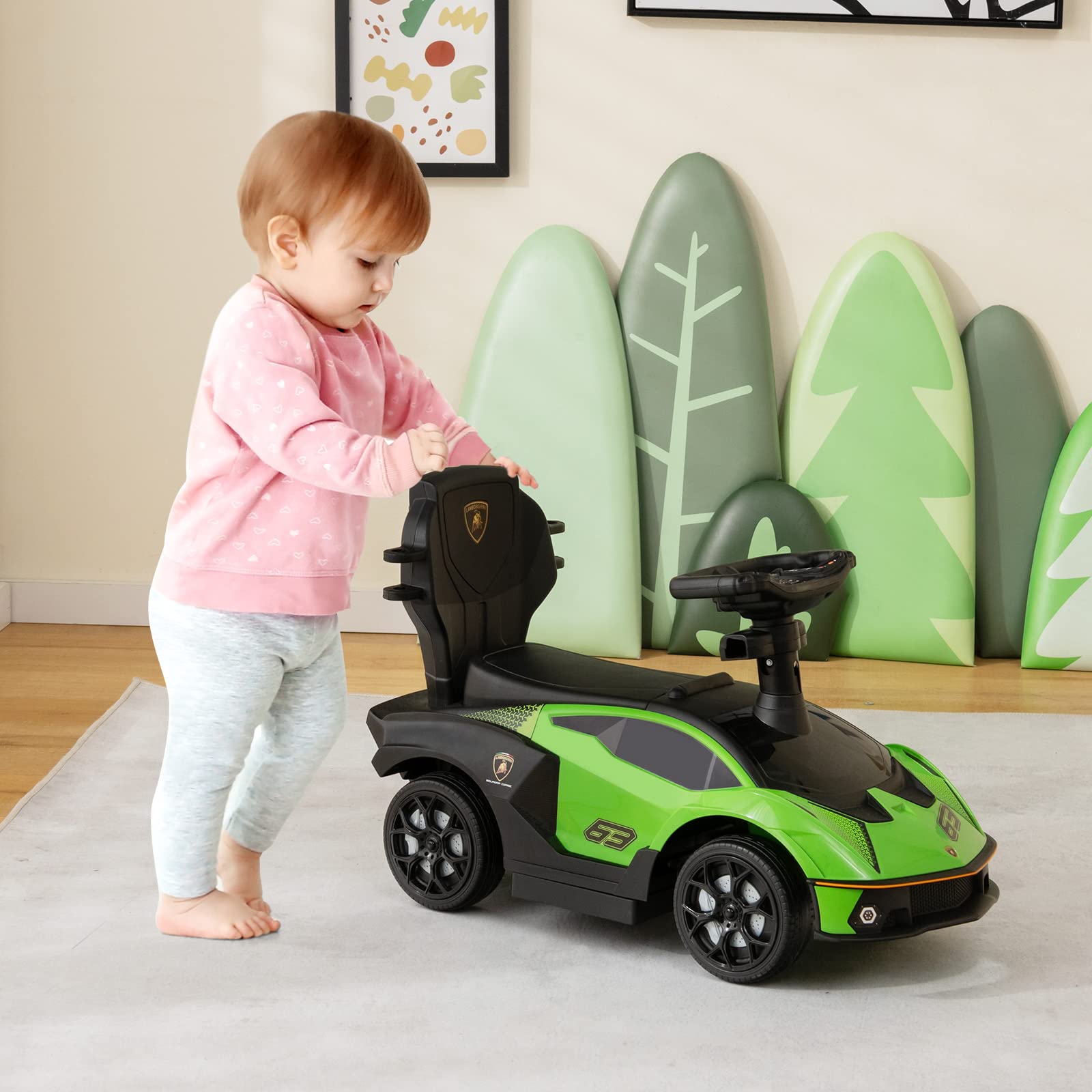 HONEY JOY Lamborghini Licensed Push Cars for Toddlers 1-3, 3 in 1 Stroller Sliding Walking Car w/Handle