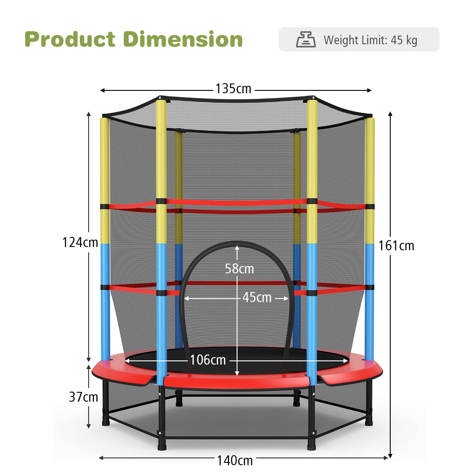 HONEY JOY 55" Kids Trampoline with Safety Enclosure Net, Mini Toddler Trampoline