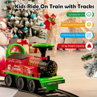 HONEY JOY Ride on Train Track, 6V Electric Ride on Train with Tracks, Storage Seat, Flashing Lights & Music