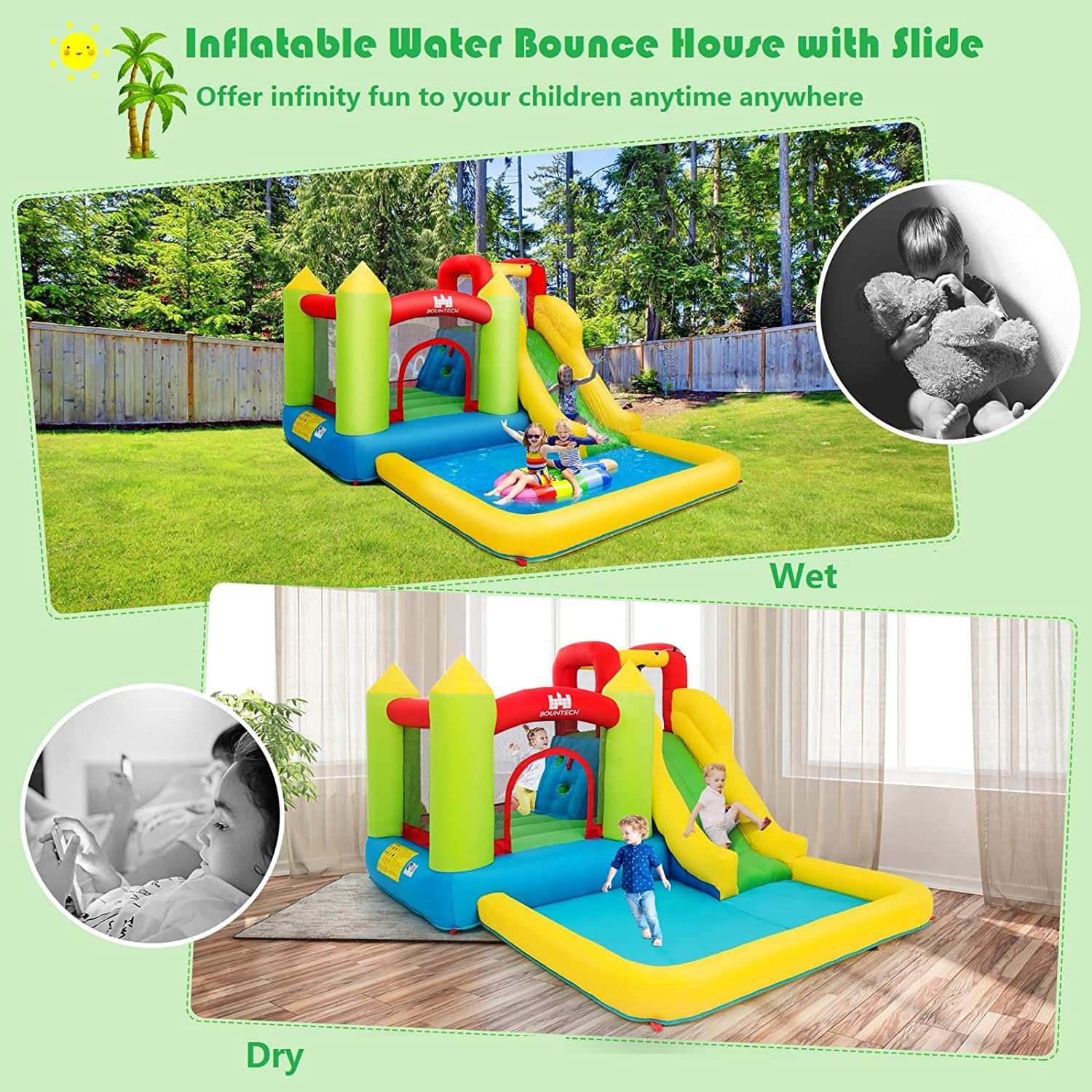 HONEY JOY Inflatable Water Slide, Indoor Outdoor Kids Water Bounce House Jumping Castle Combo