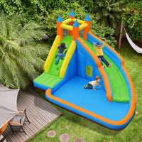 Inflatable Water Slide Bouncer, Children Wet & Dry Bounce House with Climbing Wall