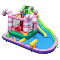 HONEY JOY Inflatable Water Slide, Wet Dry Inflatable Water Park Jumping Castle w/Long Slide, Splash Pool