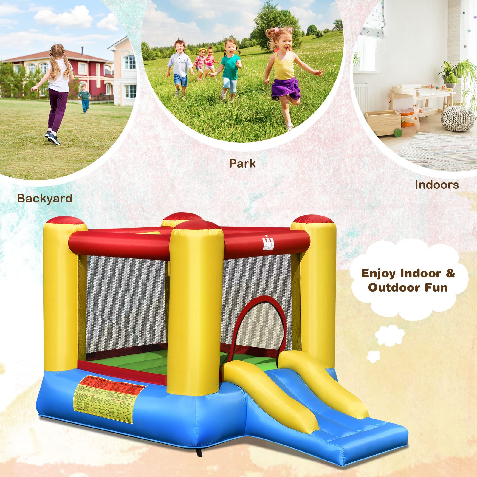 HONEY JOY Kids Inflatable Bounce House, Jumping Castle w/Mesh Wall