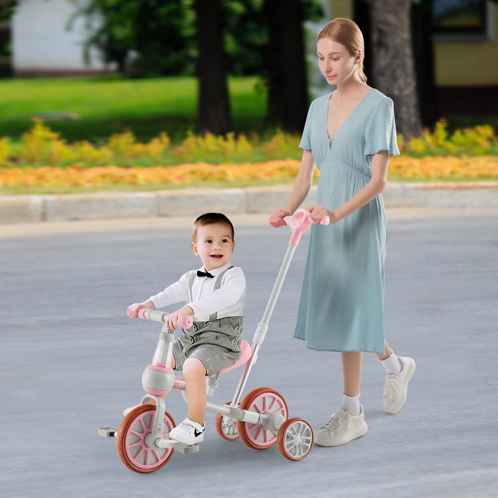 HONEY JOY 4-in-1 Toddler Tricycle, Kids Training Balance Bike w/Adjustable Parent Handle