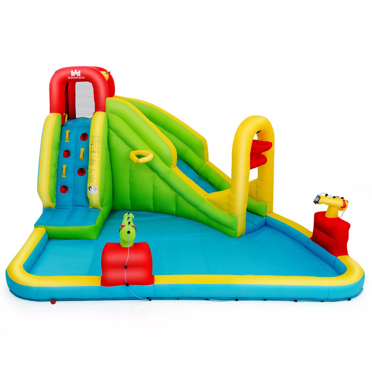 Inflatable Water Slide with Climbing Wall and Water Gun for Indoor/Outdoor Play without Blower