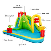 Inflatable Water Slide with Climbing Wall and Water Gun for Indoor/Outdoor Play without Blower