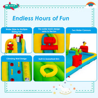 Inflatable Water Slide with Climbing Wall and Water Gun for Indoor/Outdoor Play without Blower