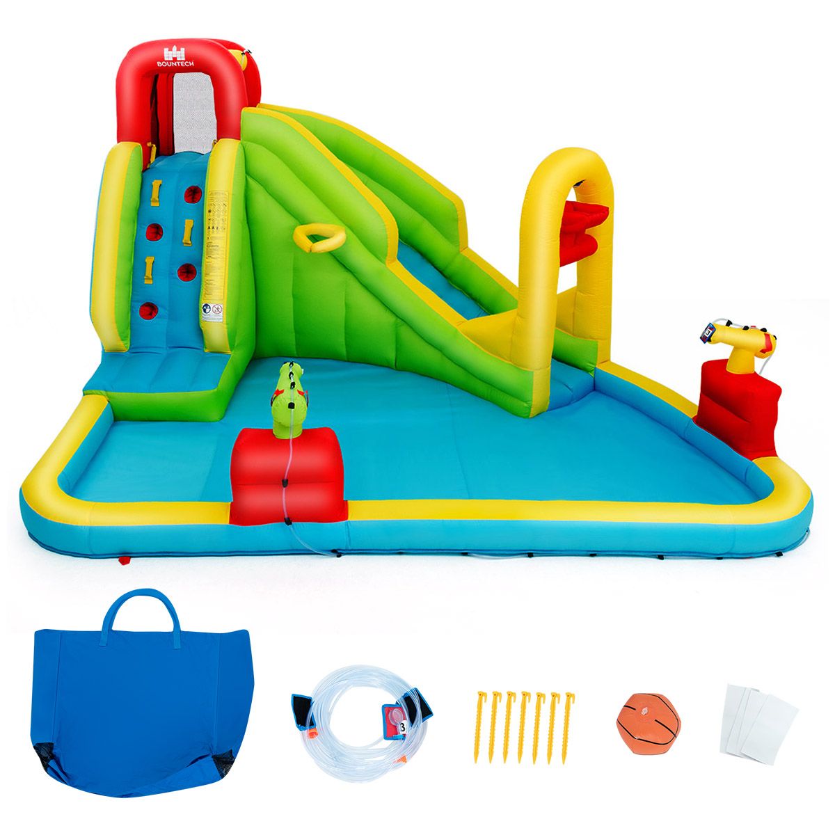 Inflatable Water Slide with Climbing Wall and Water Gun for Indoor/Outdoor Play without Blower