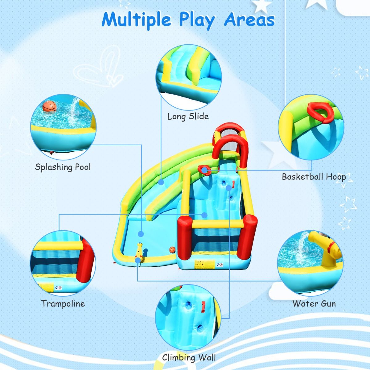 Inflatable Kids Water Slide Jumper Bounce House Splash Water Pool with Blower