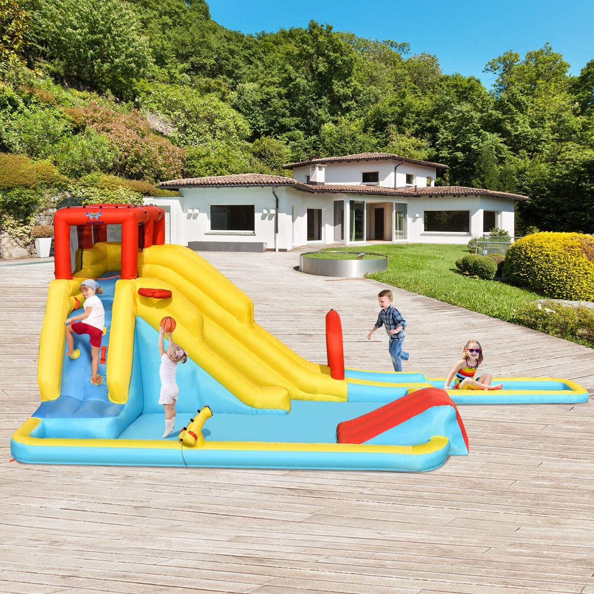 7 in 1 Inflatable Water Park Dual Long Slide Jumping Bounce House without Blower