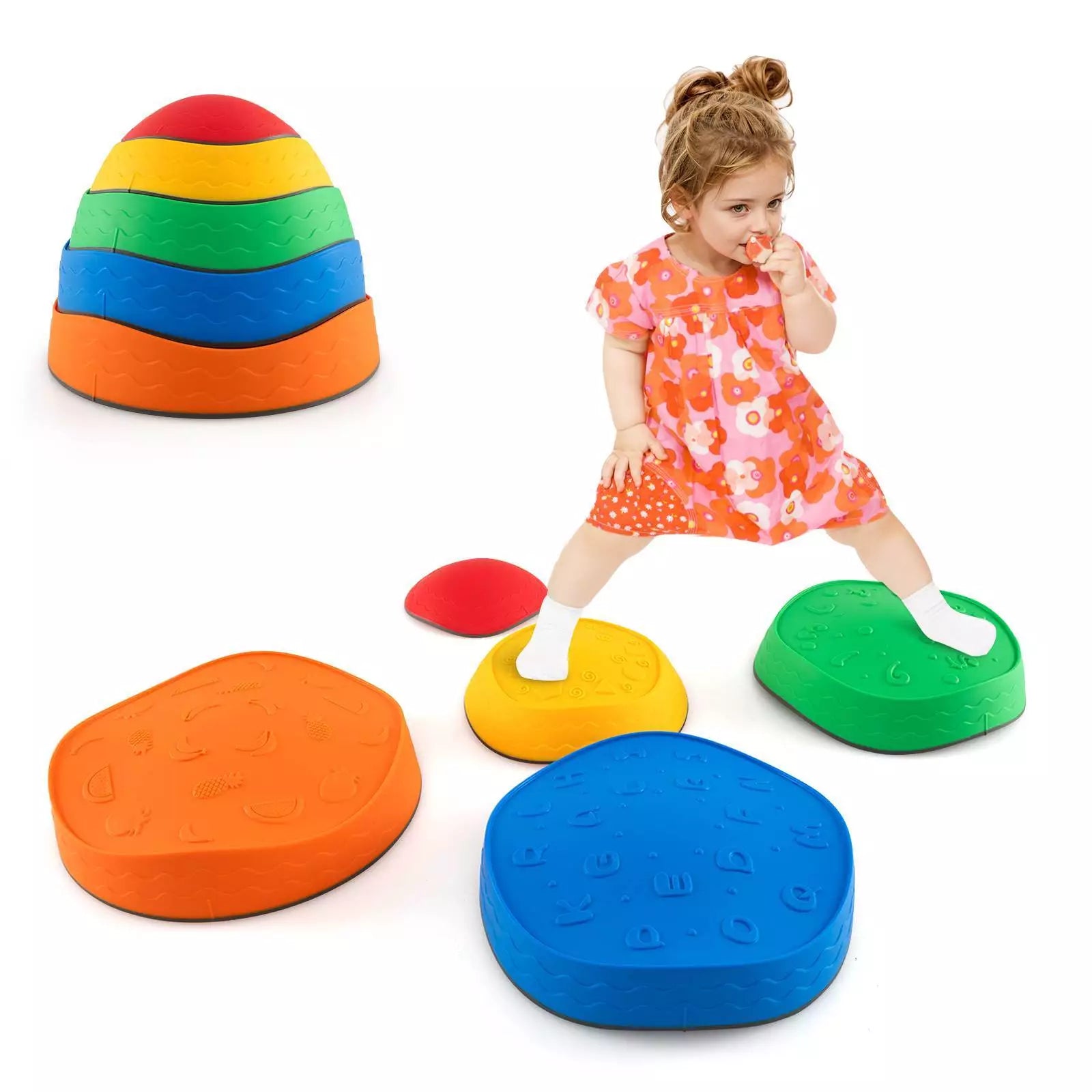 5PCS Kids Stepping Stones Stackable Balance River Stone Set with Non-Slip Edge