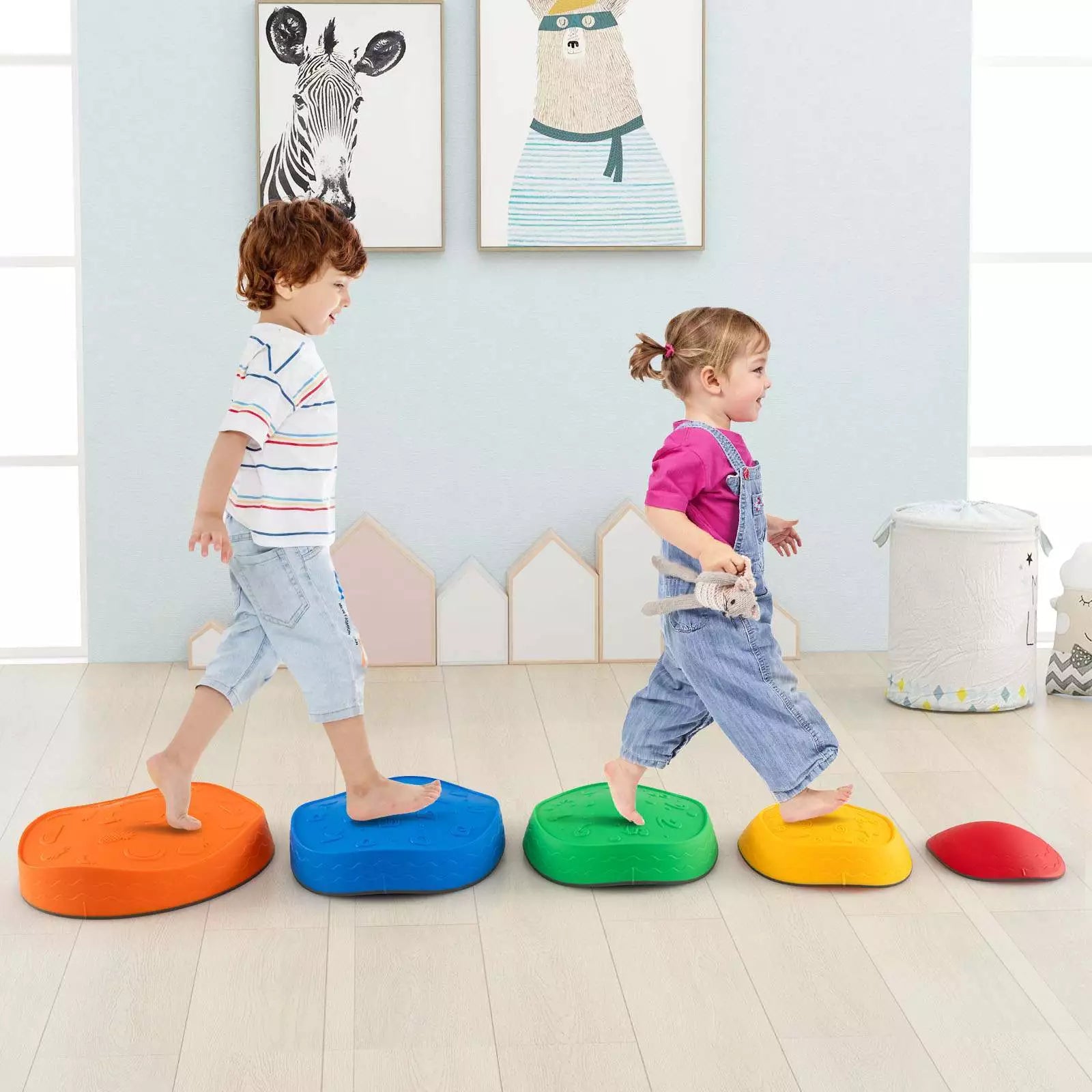 5PCS Kids Stepping Stones Stackable Balance River Stone Set with Non-Slip Edge