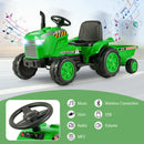 HONEY JOY 12V Kids Ride On Tractor with Trailer, 2-in-1 Electric Toy Car with Remote Control