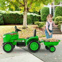 HONEY JOY 12V Kids Ride On Tractor with Trailer, 2-in-1 Electric Toy Car with Remote Control