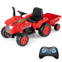 HONEY JOY 12V Kids Ride On Tractor with Trailer, 2-in-1 Electric Toy Car with Remote Control