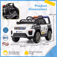 Kids Ride on Police Car 12V Electric Battery Powered Cop Car Flashing Lights