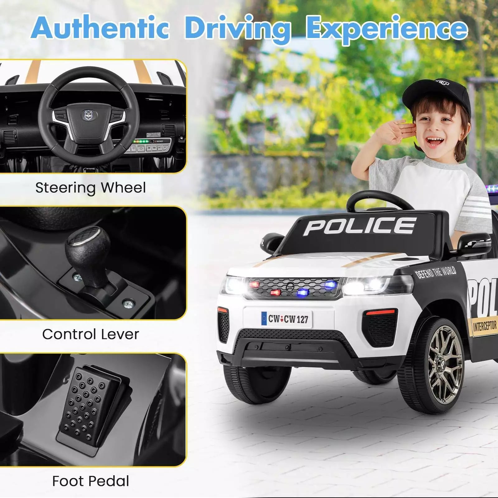 Kids Ride on Police Car 12V Electric Battery Powered Cop Car Flashing Lights