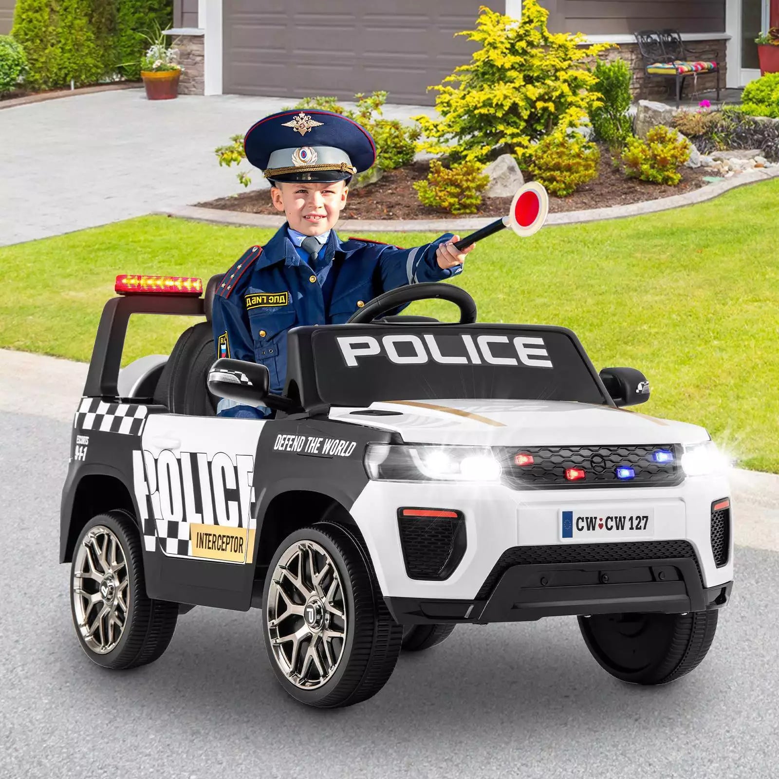 Kids Ride on Police Car 12V Electric Battery Powered Cop Car Flashing Lights