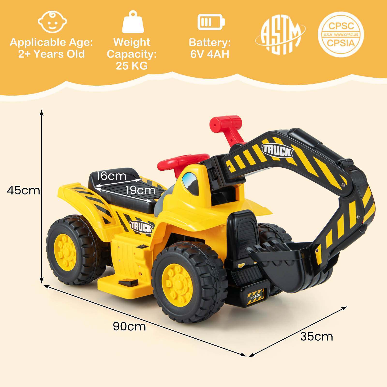 HONEY JOY 6V Kids Ride On Excavator Electric Vehicle Fun Digger Toy for Toddlers